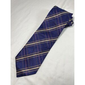 JHANE BARNES 100%‎ Silk Necktie Hand Made In ITALY Blue Beige Plaid EUC